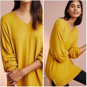 Anthropologie mustard v-neck cozy tunic sweater. Incredibly soft!